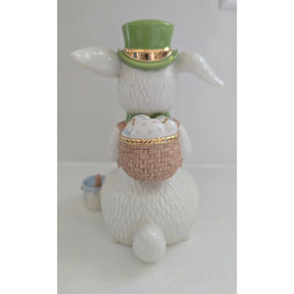 Lenox Porcelain Easter Painter Bunny Figurine Green Hat Gold‎ Trim White Rabbit